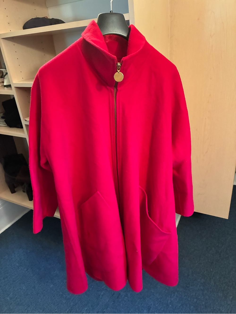 Italian 100% Cashmere Red Long Zip Coat Women’s S Oversized Made in Italy